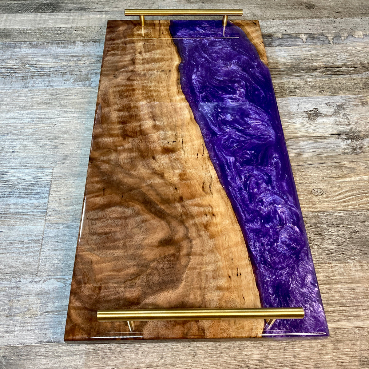 Translucent Aqua Wood-Epoxy Large Serving Tray Design by Silken at