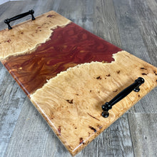 Load image into Gallery viewer, Maple Burl &amp; Flame Epoxy Serving / Charcuterie Tray
