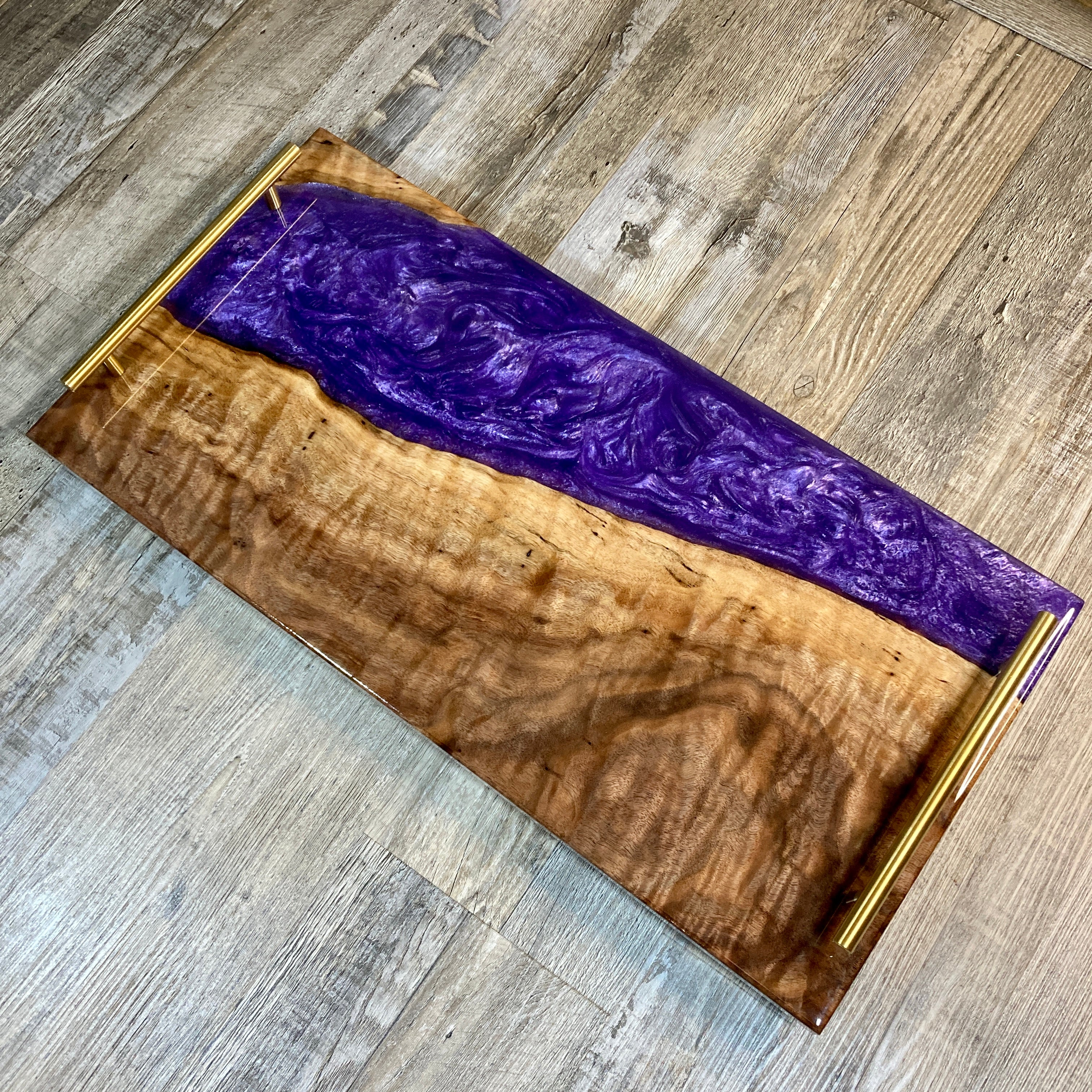 Poplar Wood Tray With Natural Wood Stain, Gorgeous Purple/orange/gold  Coloring and Clear Resin. 16.5 X 7 X 3.25 