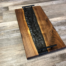 Load image into Gallery viewer, Epoxy and Black Walnut Serving Tray / Charcuterie Board - Black/Silver
