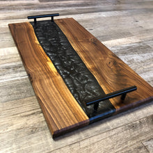 Load image into Gallery viewer, Epoxy and Black Walnut Serving Tray / Charcuterie Board - Black/Silver
