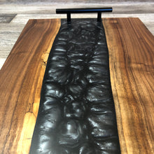 Load image into Gallery viewer, Epoxy and Black Walnut Serving Tray / Charcuterie Board - Black/Silver
