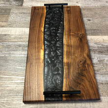 Load image into Gallery viewer, Epoxy and Black Walnut Serving Tray / Charcuterie Board - Black/Silver
