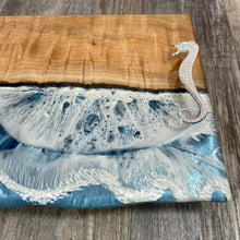 Load image into Gallery viewer, Ocean Cliffs Serving Tray with Flamed/Curly Maple and Seahorse Handles
